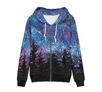 Irisjudy Womens Fall Jackets Hoodie with Pocket, Skulls,Island Flowers Zip Front Open Cardigan Hood Warm Outerwear XS-5XL, Forest Night, Large