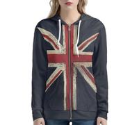 Irisjudy Womens Fall Jackets Hoodie with Pocket, Skulls,Island Flowers Zip Front Open Cardigan Hood Warm Outerwear XS-5XL, Union Jack Flag, M