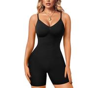 Irisnaya Women Slimming Bodysuits Shapewear Tops Tummy Control Body Shaper Spaghetti Strap Camisole Leotards Bodycon Jumpsuit, Black Mid Thigh, XL/XXL