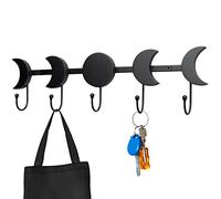 IRISVITA Moon Phase Wall Hanging Multi Hooks for Keys, Mug, Purse, Jewelry - Metal/Wooden Key Holder for Wall Decor, Gothic Decor for Bedroom, Rustic Moon Decor, Gothic Home Decor, Witch Decor, Black