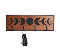 IRISVITA Witchy Moon Key Holder for Wall, Small Moon Phase Boho Wall Decor, Gothic Home Decor, Boho Decor, Wooden Key Organizer for Home, Brown