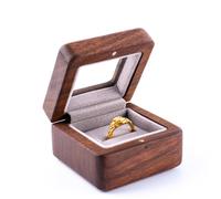 IRIVER BLANK Handmade Premium Black Walnut Wood Ring Box Case with Soft Velvet Lining, for Wedding Proposal Ceremony Ring Bearer Box - Anniversary Birthday Gift Ideas (black walnut,Glass Lid*1)