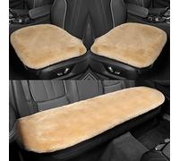 IRIWOOL Genuine Sheepskin Auto Seat Pad,Soft Wool Seat Cover Breathable and Sweat-Wicking Comfort Warm Universal Fit (Front seat Cushion 2pcs & Rear seat Cushion 1pc, Khaki)