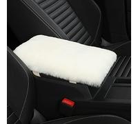 IRIWOOL Sheepskin Armrest Cover Auto Center Armrest Cover Car Soft Console Pad, Fluffy Wool Auto Center Console Cover for Most Car Arm Rest Decoration Protector 7 x 13 Inch (Shearling, Ivory White)