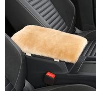 IRIWOOL Sheepskin Armrest Cover Auto Center Armrest Cover Car Soft Console Pad, Fluffy Wool Auto Center Console Cover for Most Car Arm Rest Decoration Protector 7 x 13 Inch (Shearling, Khaki)