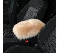 IRIWOOL Sheepskin Armrest Cover Auto Center Armrest Cover Car Soft Console Pad, Fluffy Wool Auto Center Console Cover for Most Car Arm Rest Decoration Protector 9 x 14 Inch (Long Wool, Khaki)