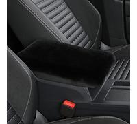 IRIWOOL Sheepskin Armrest Cover Auto Center Armrest Cover Car Soft Console Pad, Fluffy Wool Auto Center Console Cover for Most Car Arm Rest Decoration Protector 7 x 13 Inch (Shearling, Black)