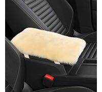 IRIWOOL Sheepskin Armrest Cover Auto Center Armrest Cover Car Soft Console Pad, Fluffy Wool Auto Center Console Cover for Most Car Arm Rest Decoration Protector 7 x 13 Inch (Shearling, Pearl)