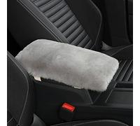 IRIWOOL Sheepskin Armrest Cover Auto Center Armrest Cover Car Soft Console Pad, Fluffy Wool Auto Center Console Cover for Most Car Arm Rest Decoration Protector 7 x 13 Inch (Shearling, Light Gray)