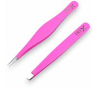 Irix London Professional Tweezer Set - Precision Slanted & Pointed Tips for Facial Hair & Eyebrows - Set of 2, Sharp Fine Tips, Long Slanted & Pointed Design (Pink)