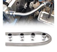iRKY 48" Flexible Radiator Hose Stainless Steel Universal Water Hoses Adapter Coolant Radiator Hose Kit With 4Pcs Chrome Caps (8 Clamps, Silver)