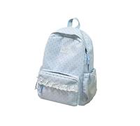 irLocy Coquette Aesthetic Backpack Cute Backpack with Lace Large Laptop Daypack Kawaii Supplie with Cute Accessories, Blue Polka Dot, M, Kawaii