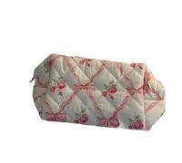 irLocy Coquette Bow Y2k Makeup Bag Cute Quilted Make Up Pouch Small Preppy Floral Cosmetic Bag Toiletry Organizer Bag, pink flower