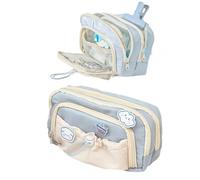 irLocy Cute Aesthetic Pencil Case Kawaii Pencil Case with Kawaii Pins Large Pencil Pouch Holder Preppy Supplies (blue)