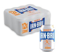 IRN-BRU Diet Carbonated Soft Drink, 12 Pack, 330ml Cans | Low calorie, sugar-free formulation featuring the legendary IRN-BRU secret flavour.