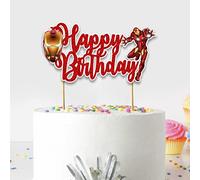 Irn Man Happy Birthday Cake Topper - Comic Book Hero Party Decoration for Kids - Inspired Cake Topper for Boys' Birthday & Suprhero-Themed Parties