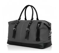 Irnado Genuine Leather Large 40L Canvas Weekender Travel Duffle Cabin Bag with Detachable Shoulder Strap for Men and Women Overnight Sling Bag, Grey, Duffle