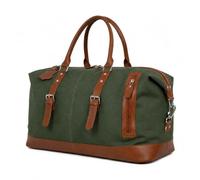 Irnado Genuine Leather Large 40L Canvas Weekender Travel Duffle Cabin Bag with Detachable Shoulder Strap for Men and Women Overnight Sling Bag, Green, Duffle