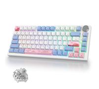 iRoboosta 400PRO 75% Wireless Creamy Mechanical Keyboard Pink, Gasket Hot Swappable RGB Gaming Keyboard Bluetooth/2.4GHz/USB-C Cute Key Board with Pre-lubed Cream Grey Switches (82 Pink White)
