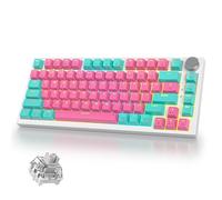 iRoboosta 400PRO 75% Wireless Creamy Mechanical Keyboard Pink, Gasket Hot Swappable RGB Gaming Keyboard, Bluetooth/2.4GHz/USB-C Cute Keyboard with Pre-lubed Cream Grey Switches (82 Pink Cyan)