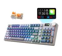 iRocks K85R Wireless Rechargeable RGB Backlit Mechanical Gaming Keyboard with LCD Display, Hot-Swappable Pre-lubed Switches, 98 PBT Keys, USB-C Detachable Cable (Aurora Blue, Silent Bubble Switch)