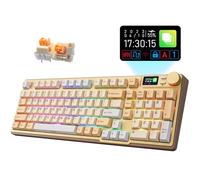 iRocks K85R Wireless Rechargeable RGB Backlit Mechanical Gaming Keyboard with LCD Display, Hot-Swappable Pre-lubed Switches, 98 PBT Keys, USB-C Detachable Cable (Light Golden, Silent Bubble Switch)