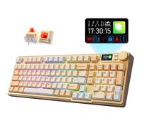 iRocks K85R Wireless Rechargeable RGB Backlit Mechanical Gaming Keyboard with LCD Display, Hot-Swappable Pre-lubed Brown Switches, 98 PBT Keys, USB-C Detachable Cable (Light Golden, Bubble Switch)