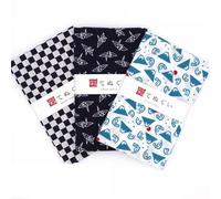 irodori Japanese Traditional Towel Tenugui Japan Pattern A with Fray Prevention Processing Set of 3 with Tenugui Iroha (English Manual)