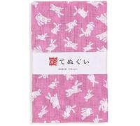 irodori Japanese Traditional Towel Tenugui Jumping Rabbit 12.99 x 34.64 in with Tenugui Iroha (English Manual)