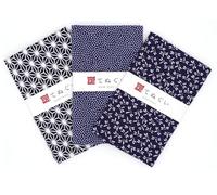 irodori Japanese Traditional Towel Tenugui Navy Pattern B with Fray Prevention Processing Set of 3 with Tenugui Iroha (English Manual)