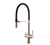 IROEJT 3-Way Kitchen Faucet with Water Filter, Gray Sink Mixer Tap, Dual Handle Design, Pull-Down Spray Gun, Water Purifier for Drinking, Modern Faucet for Home Use，Oro Rosa Cepillado