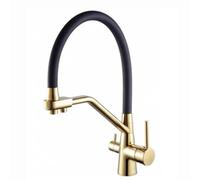 IROEJT 3 Way Taps for Kitchen Sink Filter Kitchen Mixer Taps 1 Hole Swivel Kitchen Tap Brass Dual Lever Water Sink Tap Gold,Gun Gray，Gold A