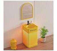 IROEJT Bathroom Sink Vanity Unit with Basin, Floor Standing Cabinet with LED Light, Includes Faucet and Drain - Modern Industrial Style，B With Mirror