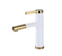 IROEJT Black PullDown Bathroom Sink Faucet Modern Countertop Mixer Tap Hot & Cold Water Short Design for Lavabo & Vanity Ideal for Stylish Bathrooms，White+gold Short