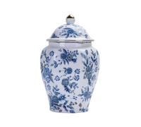 IROEJT Blue and White Ceramic Ginger Jar with Lid Vintage Chinese Hexagonal Rose Style Airtight Tea Canister Retro Porcelain Vase，Blu