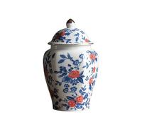 IROEJT Blue and White Ceramic Ginger Jar with Lid Vintage Chinese Hexagonal Rose Style Airtight Tea Canister Retro Porcelain Vase，Rot