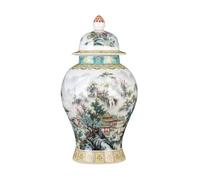 IROEJT Jingdezhen Ceramic Antique Ginger Jar w/Lid Classic Landscape Chinoiserie Porcelain Jar Tea Storage Chinese Flower Vase