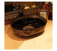 IROEJT Luxurious Vessel Sink And Faucet Combo, Black Above Counter Porcelain Lavatory Vanity Sinks, Bathroom Artistic Ceramic Bowl Art Basin For Bar bathroom