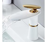 IROEJT Luxury White Bathroom FaucetSink Mixer Tap for Hot & Cold Water Stylish Basin Vanity Tap Modern Lavatory Fixture for Elegant Home Decor，Blanc + Or bas