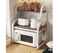 IROEJT Microwave Oven Rack 2 Tier Microwave Shelf Countertop Kitchen Utensils Tableware Storage Over Microwave Stand Countertop Spice Rack Cup Holder，Brown 70cm