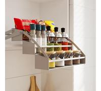 IROEJT Pull Down Shelf Cabinet Organizer, Hidden Upper Kitchen Cabinet Storage Pull Down Shelf, Retractable Organizer for Spice Bottles & Seasoning Jars,2 Layers,3 Layers