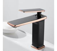 IROEJT Single Handle Bathroom Sink Faucet HighQuality Copper Basin Mixer Taps Hot & Cold Water Modern Chrome Finish Perfect for Vanity & Washbasin Easy Installation，Noir + Or Rose Faible