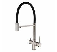 IROEJT Three Way Water Filter Taps Kitchen Sink Kitchen Drinking Taps Sink Mixer Swivel Spout with 2 Handles Brass Kitchen Mixer Tap Chrome,Gun Gray，Brushed A