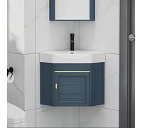 IROEJT Wall Mount Bathroom Sink,Bathroom Vanity Cabinet with Ceramic Vessel Sink,Corner Sink,Modern Floating Bathroom Vanity for Small Space, White Vessel Sink with Soft Close Door，Blue 47X48CM