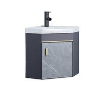 IROEJT Wall mount bathroom sink,Gray Bathroom Cabinet Vanity with Rectangle Ceramic Vessel Sink,Modern Floating Bathroom Vanity,Small Corner Sink with Matte Black Faucet,for Small Sp，Grey 38x43cm
