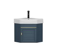 IROEJT Wall Mount Bathroom Sink,Small Bathroom Vanity Sink Combo with Ceramic Vessel Sink,Modern Floating Bathroom Vanity for Small Space, Corner Sink,White Vessel Sink with Soft Clo，Blue 43X48cm