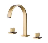 IROEJT Waterfall Bathroom Faucet, Modern Sink Mixer Tap, 3 Hole Deck Mounted for Farmhouse Vanity，Brushed Gold