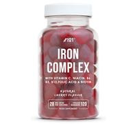 Iron 28mg Gummies with Vitamin C, Niacin, Vitamin B6, B5, B12, Folic Acid & Biotin - 120 Vegan Gummies - Tapioca Base - Cherry Flavour - by Alpha01