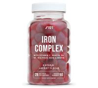 Iron 28mg Gummies with Vitamin C, Niacin, Vitamin B6, B5, B12, Folic Acid & Biotin - 60 Vegan Gummies - Tapioca Base - Cherry Flavour - by