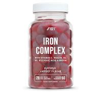 Iron 28mg Gummies with Vitamin C, Niacin, Vitamin B6, B5, B12, Folic Acid & Biotin - 60 Vegan Gummies - Tapioca Base - Cherry Flavour - by Alpha01